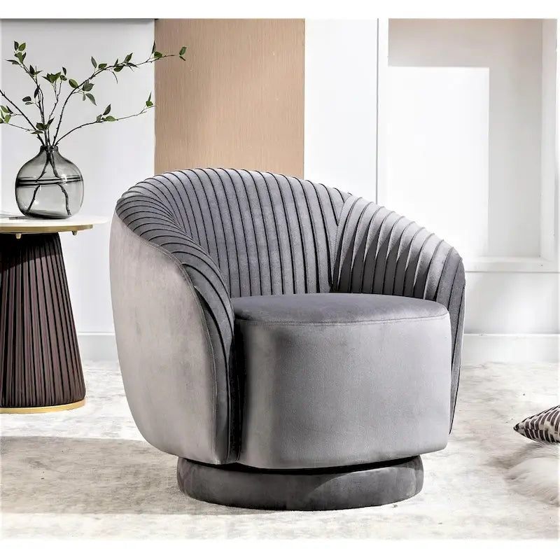 Fauteuil pivotant moderne en forme de tonneau avec revêtement en velours moelleux et rotation fluide à 360° - Canapé d'appoint rond une place