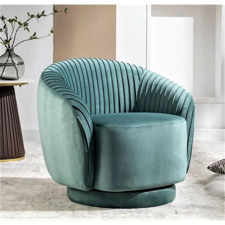 Fauteuil pivotant moderne en forme de tonneau avec revêtement en velours moelleux et rotation fluide à 360° - Canapé d'appoint rond une place