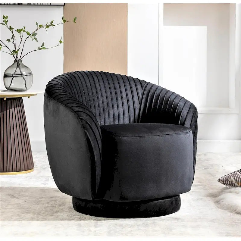 Modern Barrel Swivel Chair with Plush Velvet Upholstery and Smooth 360 Rotation Round Accent One-Seater Sofa