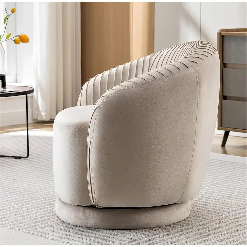 Fauteuil pivotant moderne en forme de tonneau avec revêtement en velours moelleux et rotation fluide à 360° - Canapé d'appoint rond une place