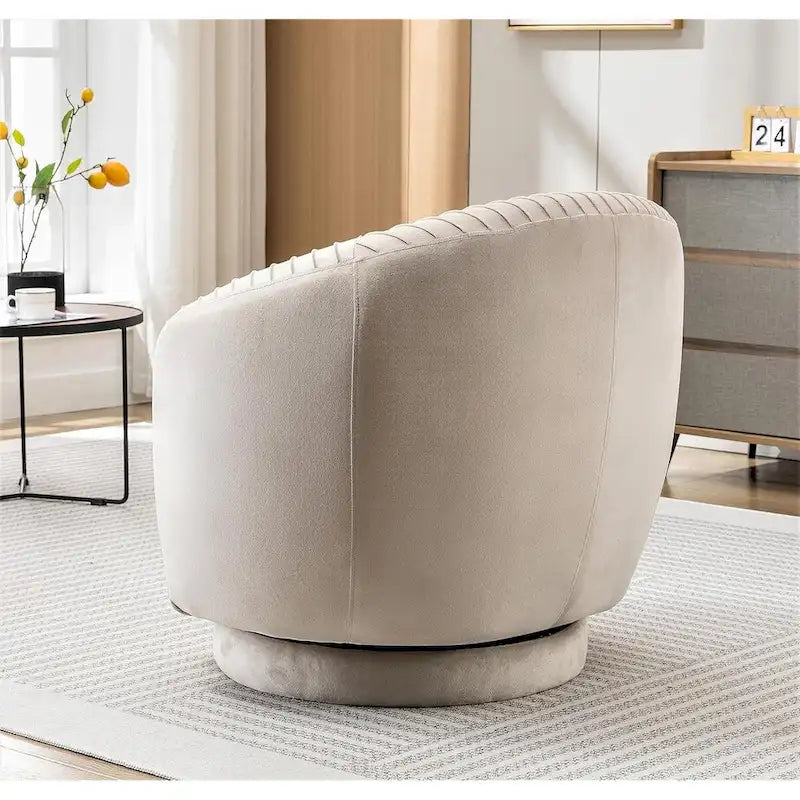 Fauteuil pivotant moderne en forme de tonneau avec revêtement en velours moelleux et rotation fluide à 360° - Canapé d'appoint rond une place