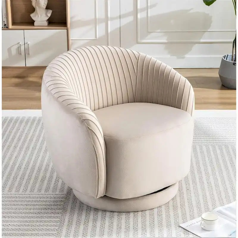 Fauteuil pivotant moderne en forme de tonneau avec revêtement en velours moelleux et rotation fluide à 360° - Canapé d'appoint rond une place