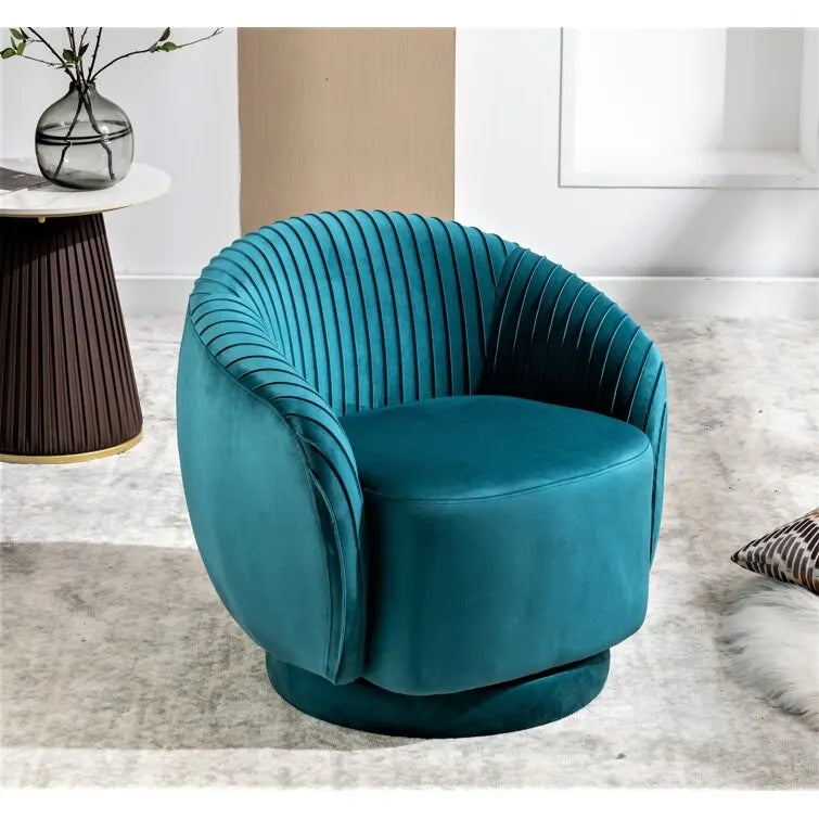 Fauteuil pivotant moderne en forme de tonneau avec revêtement en velours moelleux et rotation fluide à 360° - Canapé d'appoint rond une place