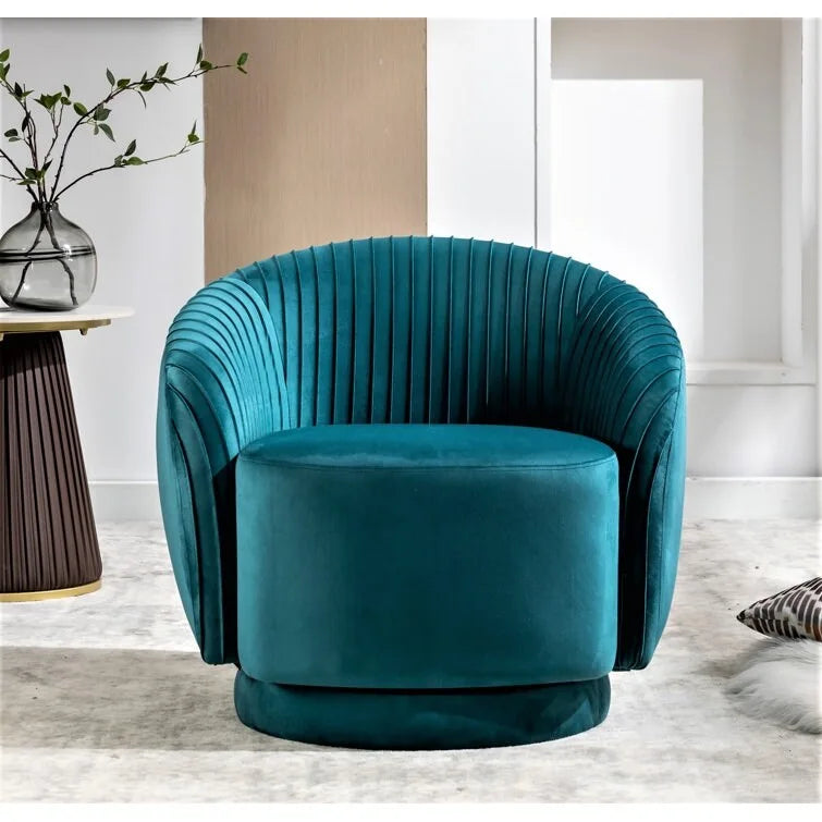 Fauteuil pivotant moderne en forme de tonneau avec revêtement en velours moelleux et rotation fluide à 360° - Canapé d'appoint rond une place