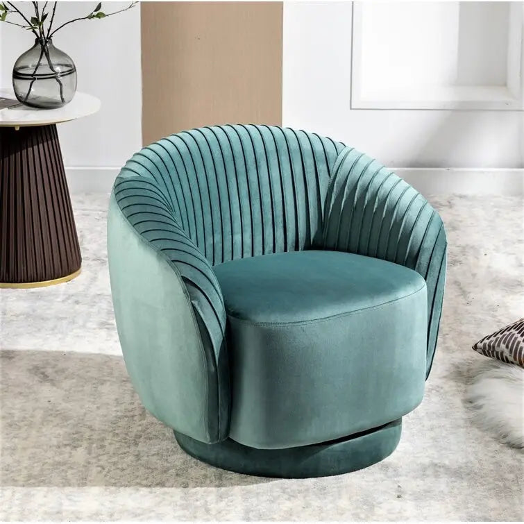 Fauteuil pivotant moderne en forme de tonneau avec revêtement en velours moelleux et rotation fluide à 360° - Canapé d'appoint rond une place