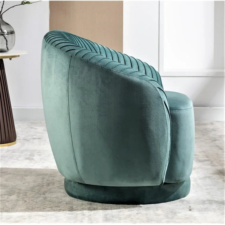 Fauteuil pivotant moderne en forme de tonneau avec revêtement en velours moelleux et rotation fluide à 360° - Canapé d'appoint rond une place