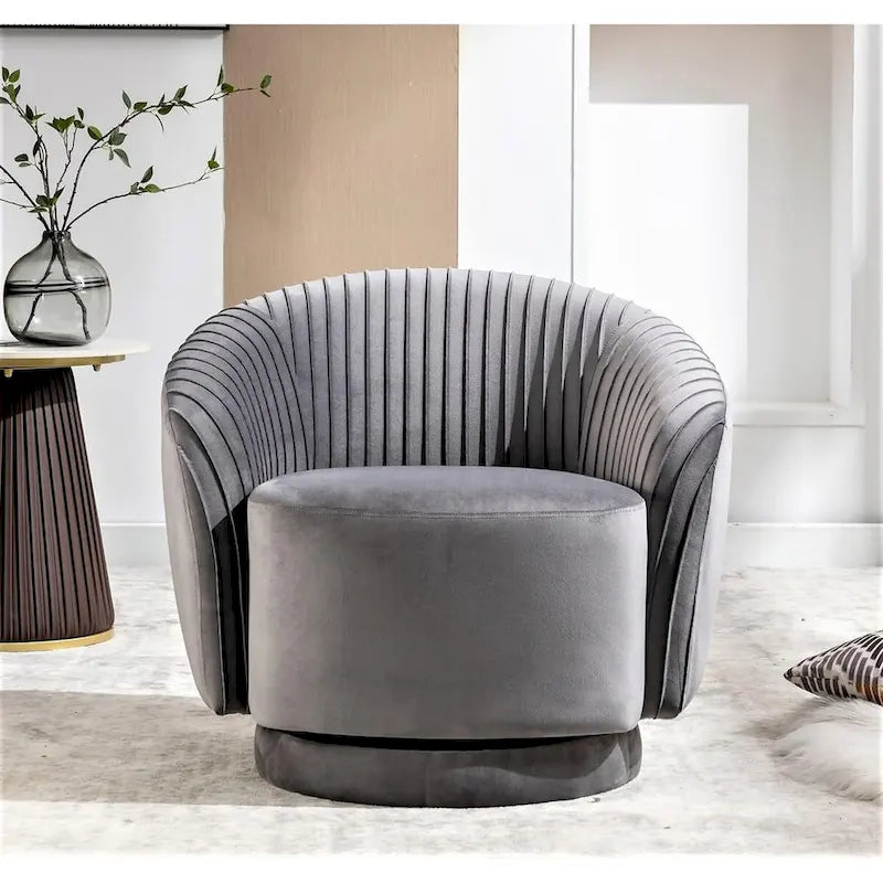 Fauteuil pivotant moderne en forme de tonneau avec revêtement en velours moelleux et rotation fluide à 360° - Canapé d'appoint rond une place