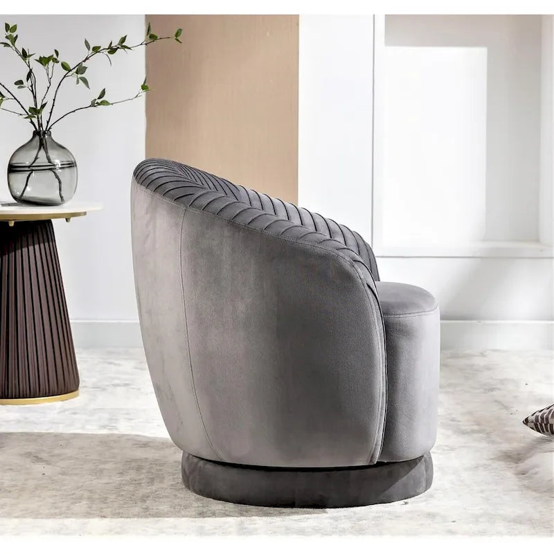 Fauteuil pivotant moderne en forme de tonneau avec revêtement en velours moelleux et rotation fluide à 360° - Canapé d'appoint rond une place