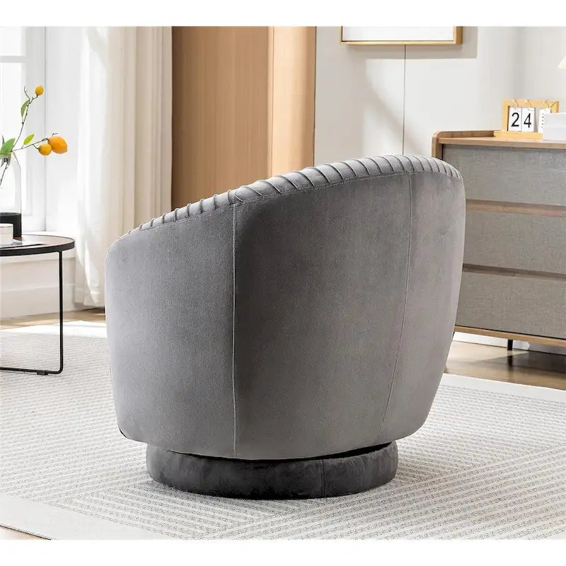 Fauteuil pivotant moderne en forme de tonneau avec revêtement en velours moelleux et rotation fluide à 360° - Canapé d'appoint rond une place