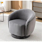 Fauteuil pivotant moderne en forme de tonneau avec revêtement en velours moelleux et rotation fluide à 360° - Canapé d'appoint rond une place
