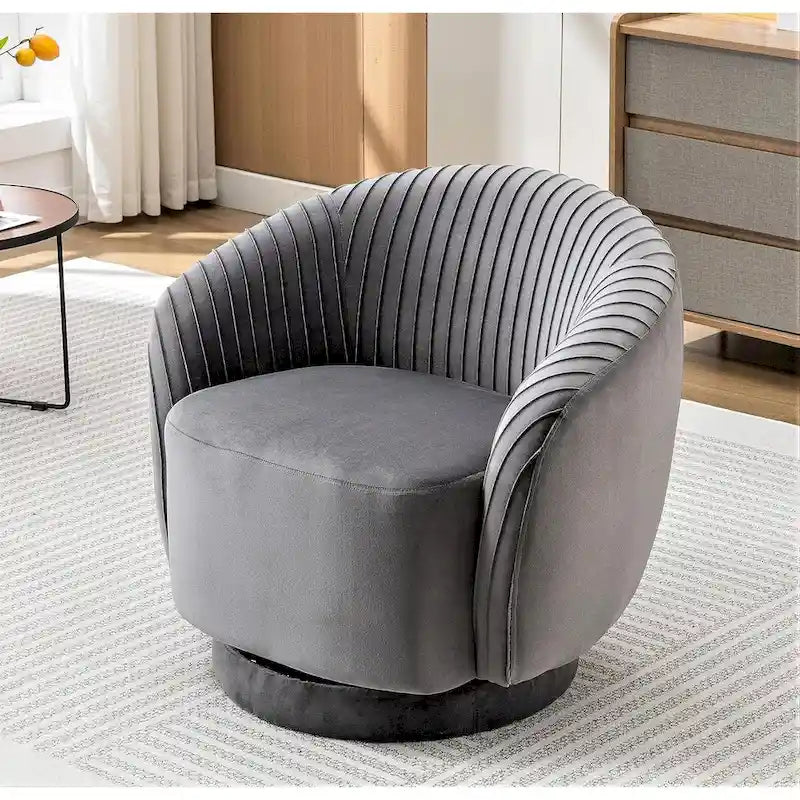 Fauteuil pivotant moderne en forme de tonneau avec revêtement en velours moelleux et rotation fluide à 360° - Canapé d'appoint rond une place