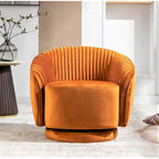 Fauteuil pivotant moderne en forme de tonneau avec revêtement en velours moelleux et rotation fluide à 360° - Canapé d'appoint rond une place