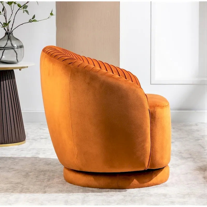 Fauteuil pivotant moderne en forme de tonneau avec revêtement en velours moelleux et rotation fluide à 360° - Canapé d'appoint rond une place