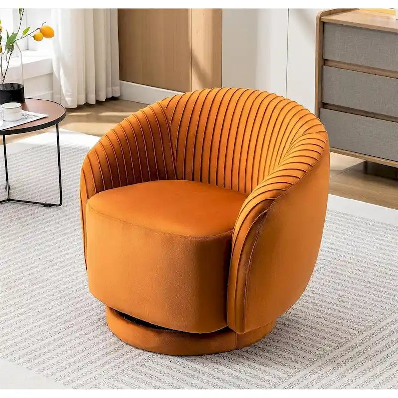 Fauteuil pivotant moderne en forme de tonneau avec revêtement en velours moelleux et rotation fluide à 360° - Canapé d'appoint rond une place
