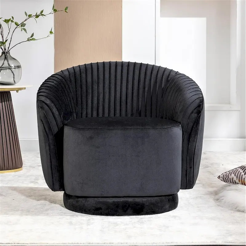 Fauteuil pivotant moderne en forme de tonneau avec revêtement en velours moelleux et rotation fluide à 360° - Canapé d'appoint rond une place