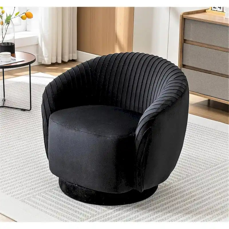Fauteuil pivotant moderne en forme de tonneau avec revêtement en velours moelleux et rotation fluide à 360° - Canapé d'appoint rond une place