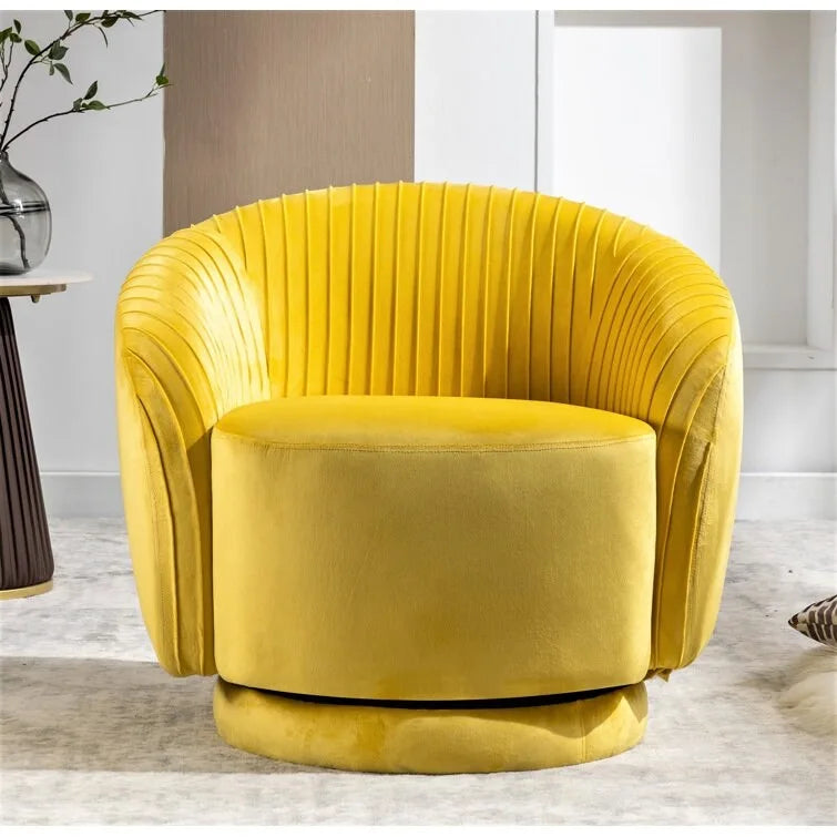 Fauteuil pivotant moderne en forme de tonneau avec revêtement en velours moelleux et rotation fluide à 360° - Canapé d'appoint rond une place
