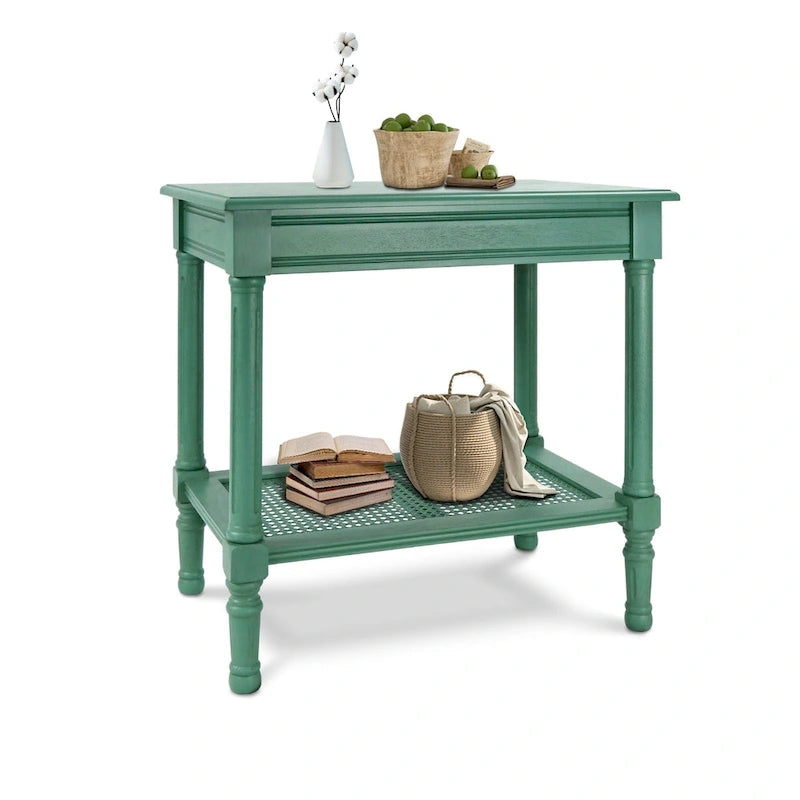 Table d'appoint Reine crème de Copper Grove avec étagère en rotin