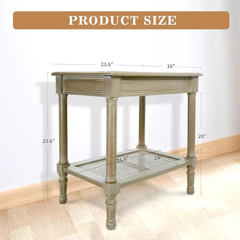 Table d'appoint Reine crème de Copper Grove avec étagère en rotin