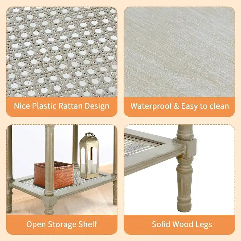 Table d'appoint Reine crème de Copper Grove avec étagère en rotin