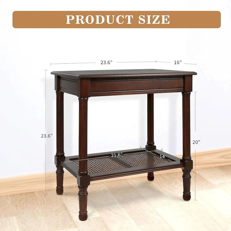 Table d'appoint Reine crème de Copper Grove avec étagère en rotin