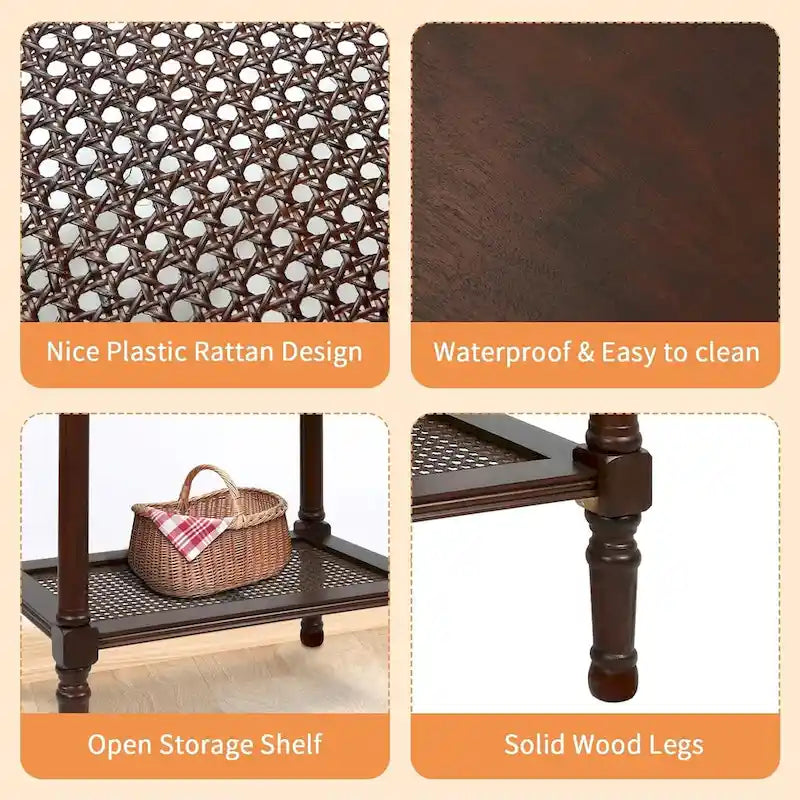 Table d'appoint Reine crème de Copper Grove avec étagère en rotin