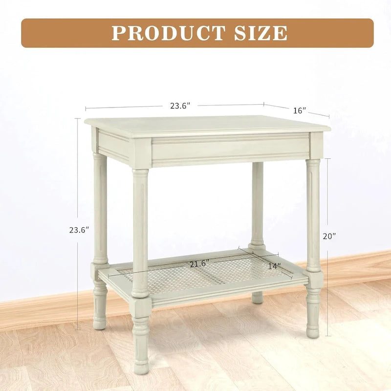 Table d'appoint Reine crème de Copper Grove avec étagère en rotin