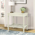 Table d'appoint Reine crème de Copper Grove avec étagère en rotin