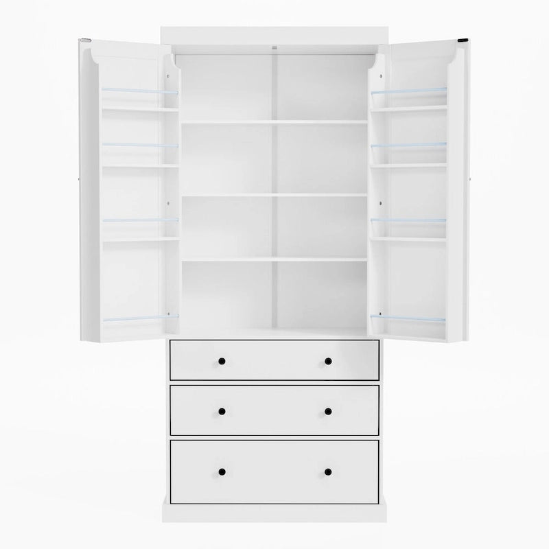 Garde-manger de style campagnard de 77 pouces, armoire de rangement haute autoportante avec 3 étagères réglables, 8 étagères de porte et 3 tiroirs