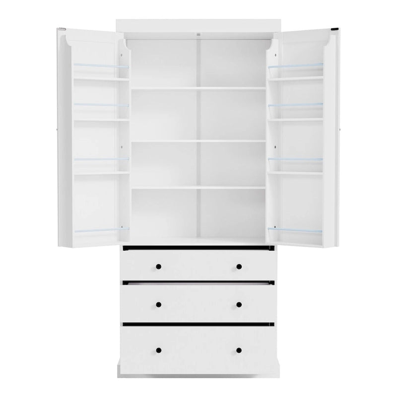 Garde-manger de style campagnard de 77 pouces, armoire de rangement haute autoportante avec 3 étagères réglables, 8 étagères de porte et 3 tiroirs
