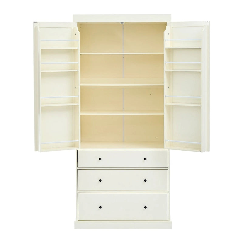Garde-manger de style campagnard de 77 pouces, armoire de rangement haute autoportante avec 3 étagères réglables, 8 étagères de porte et 3 tiroirs