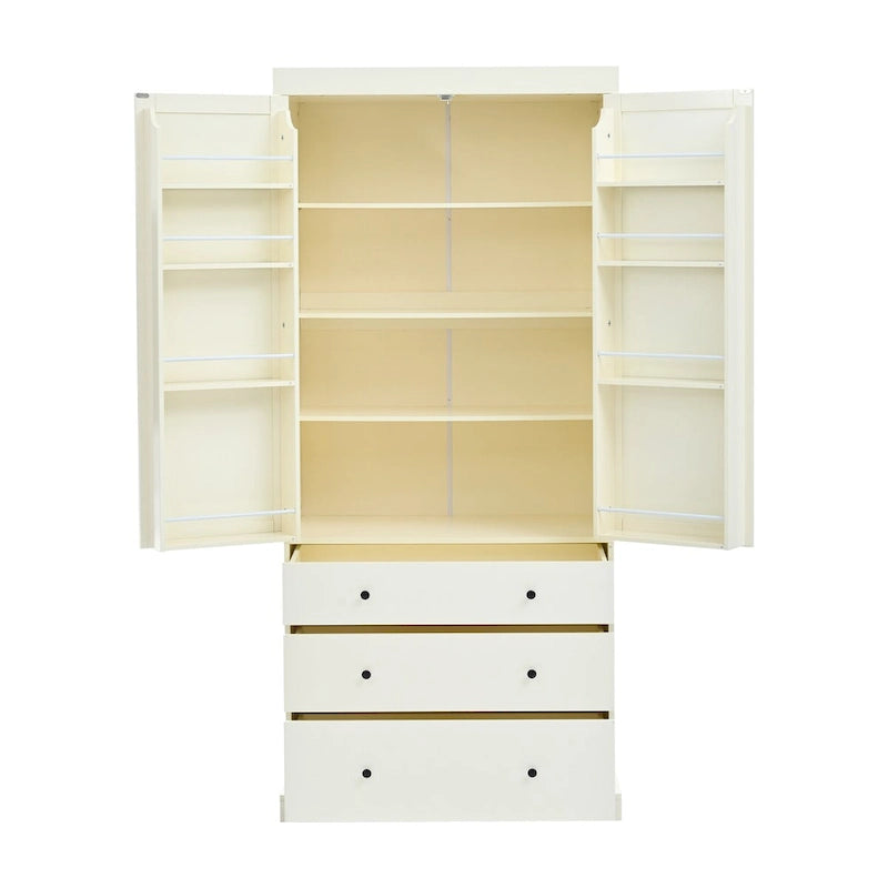 Garde-manger de style campagnard de 77 pouces, armoire de rangement haute autoportante avec 3 étagères réglables, 8 étagères de porte et 3 tiroirs