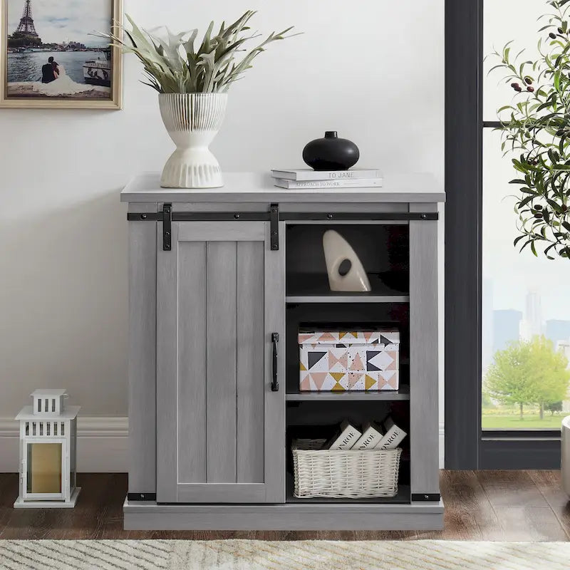 Meuble TV compact 32 pouces pour téléviseurs 40 pouces avec portes coulissantes style grange - Largeur 32 pouces