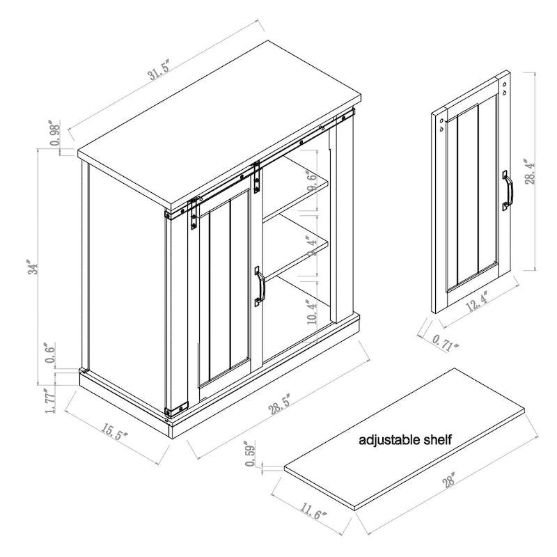 Meuble TV compact 32 pouces pour téléviseurs 40 pouces avec portes coulissantes style grange - Largeur 32 pouces