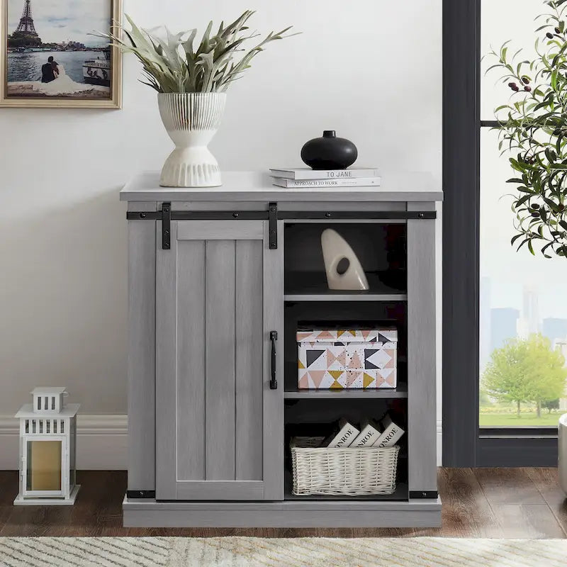 Meuble TV compact 32 pouces pour téléviseurs 40 pouces avec portes coulissantes style grange - Largeur 32 pouces