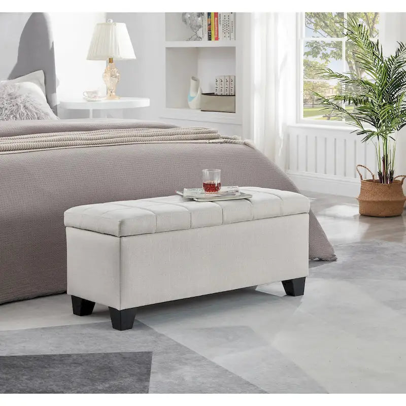 Banc rectangulaire rembourré avec rangement, banc de bout de lit pour chambre à coucher