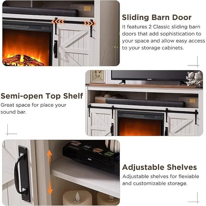 Meuble TV style ferme avec cheminée, centre multimédia, console multimédia