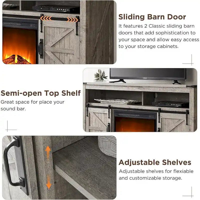 Meuble TV style ferme avec cheminée, centre multimédia, console multimédia