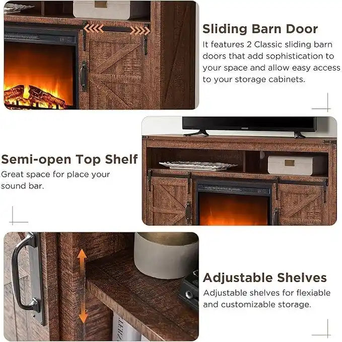 Meuble TV style ferme avec cheminée, centre multimédia, console multimédia