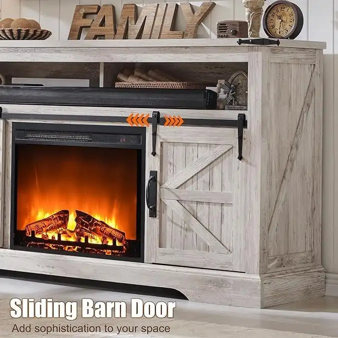 Meuble TV style ferme avec cheminée, centre multimédia, console multimédia