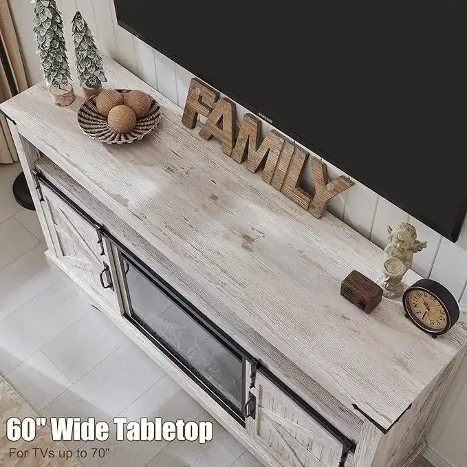 Meuble TV style ferme avec cheminée, centre multimédia, console multimédia