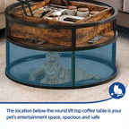 Table basse ronde Moasis Farmhouse avec plateau relevable, rangement dissimulé et étagère