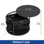Table basse ronde Moasis Farmhouse avec plateau relevable, rangement dissimulé et étagère