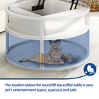 Table basse ronde Moasis Farmhouse avec plateau relevable, rangement dissimulé et étagère