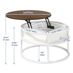 Table basse ronde Moasis Farmhouse avec plateau relevable, rangement dissimulé et étagère