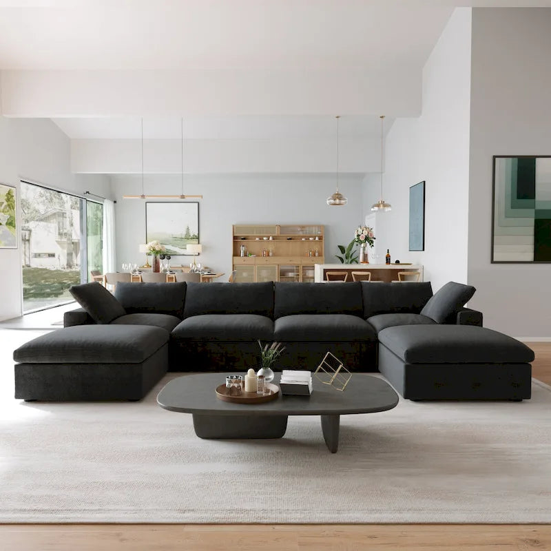 Cloud Modular Sectional Sofa with 2 Storage Ottomans,157 Down Filled Comfort U Shaped Sofa Couch for Living Room