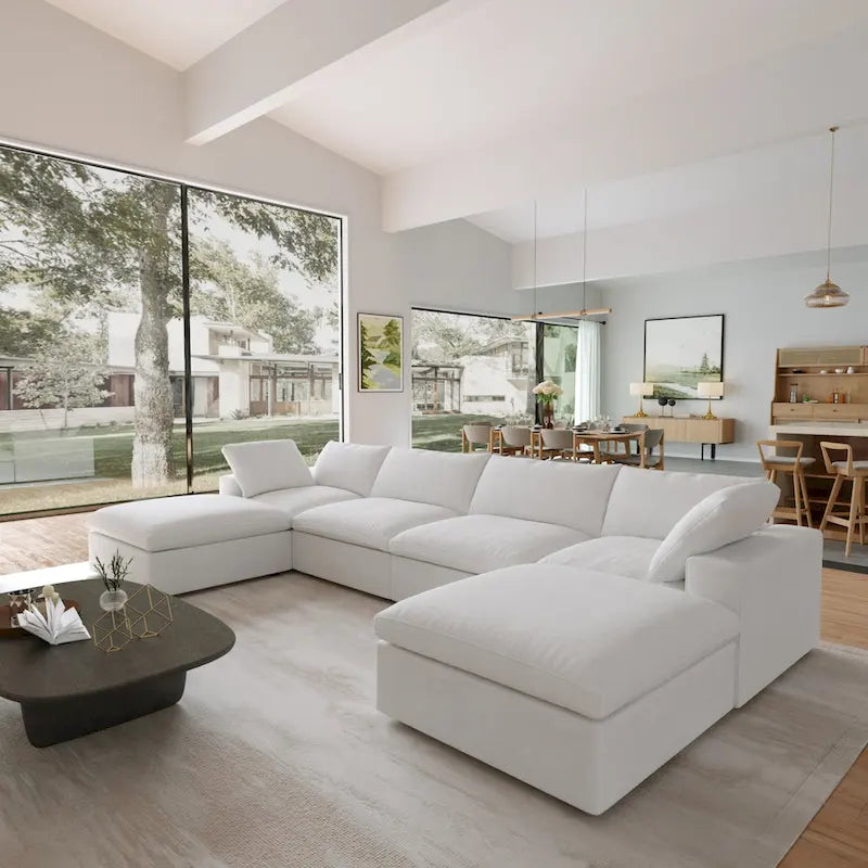 Canapé d'angle modulaire Cloud avec 2 poufs de rangement, canapé confortable en forme de U garni de duvet (157 cm) pour salon