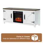 Meuble TV console style ferme avec cheminée électrique intégrée, pour téléviseurs jusqu'à 65 pouces.