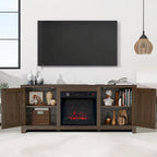 Meuble TV console style ferme avec cheminée électrique intégrée, pour téléviseurs jusqu'à 65 pouces.