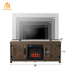 Meuble TV console style ferme avec cheminée électrique intégrée, pour téléviseurs jusqu'à 65 pouces.